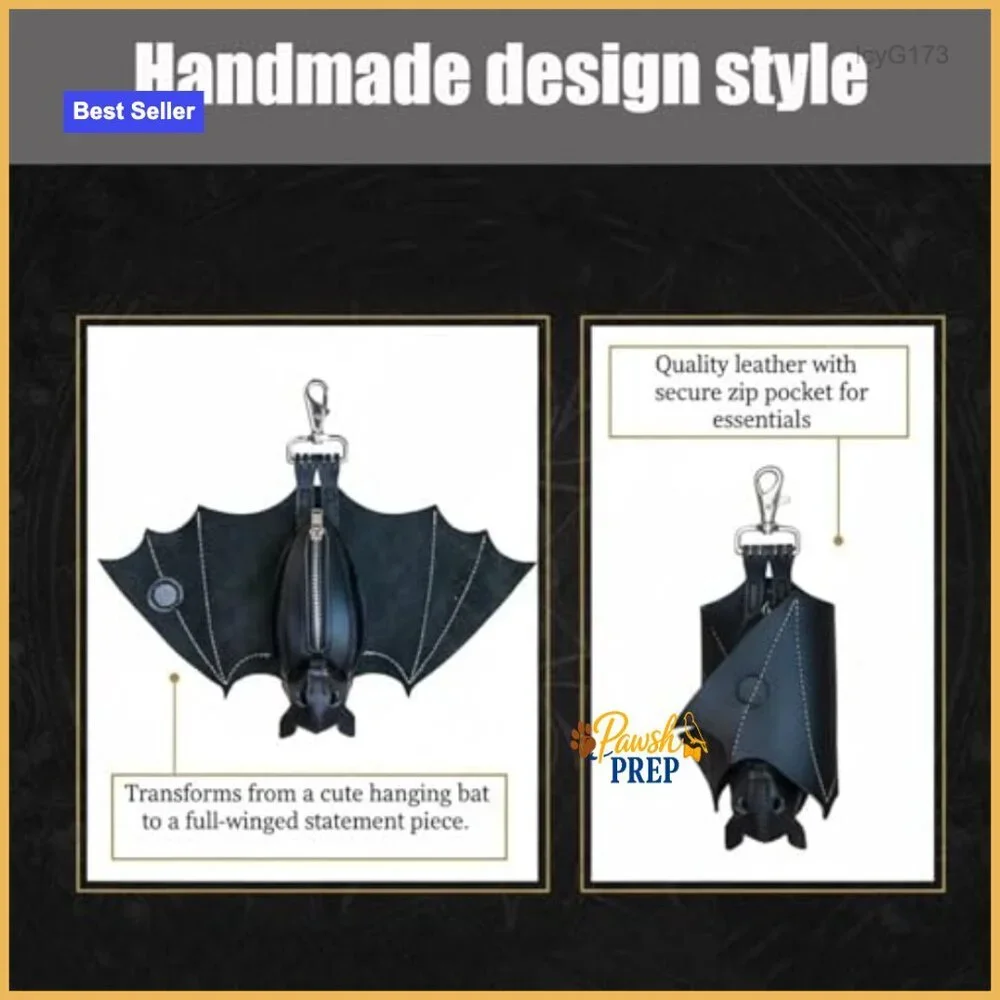 Faux Leather Bat Coin Purse with Key Clip, 3D Gothic Mini Wallet